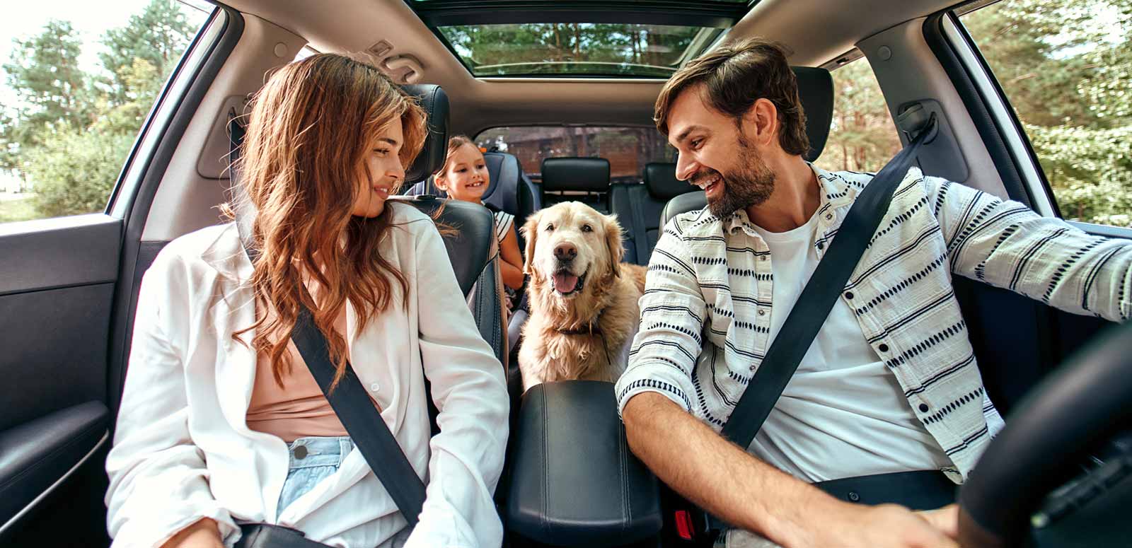Family and dog in vehicle